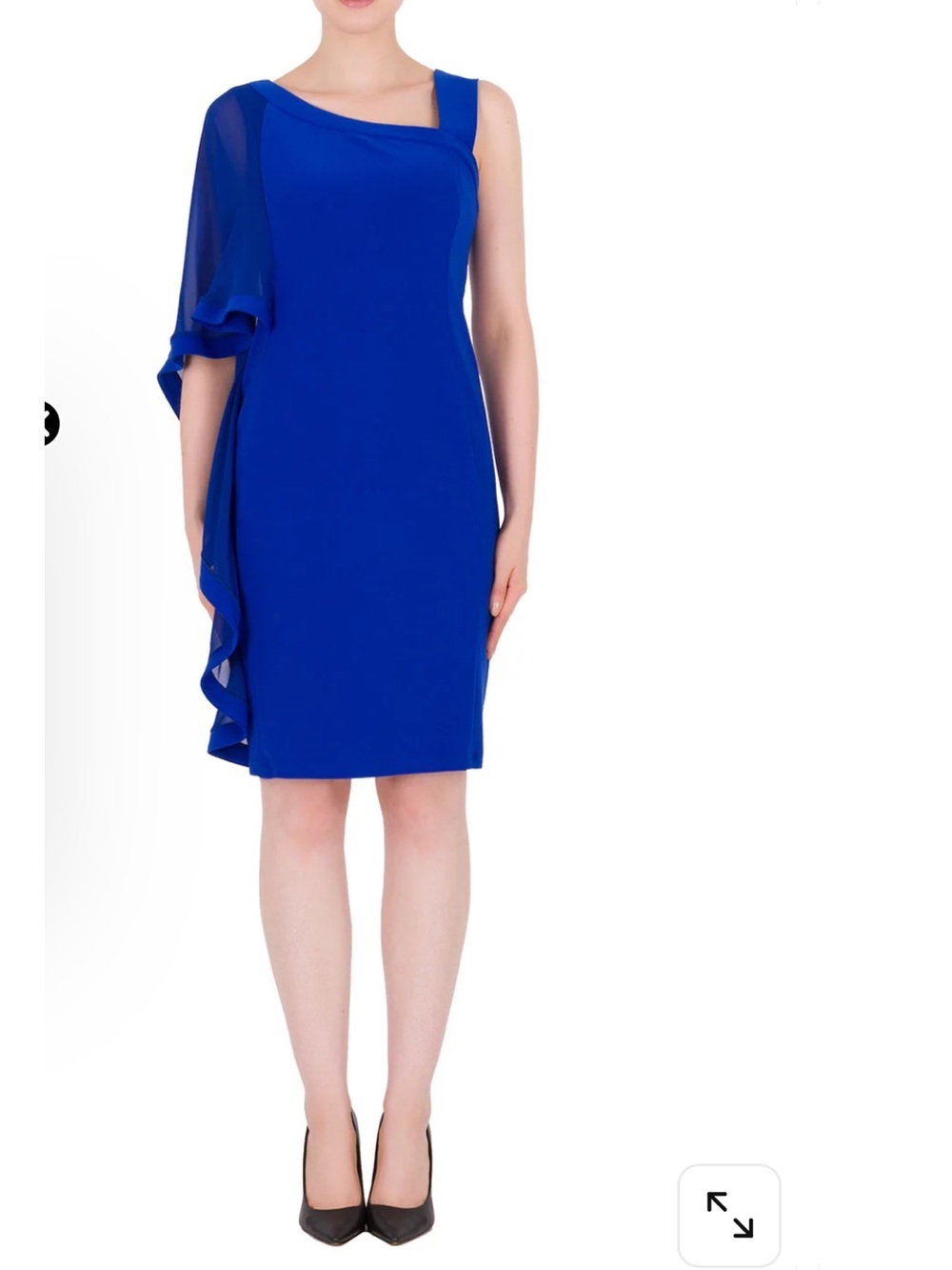 Joseph Ribkoff Royal Sapphire One Shoulder Cape Sleeve Knee Length Dress - 12
